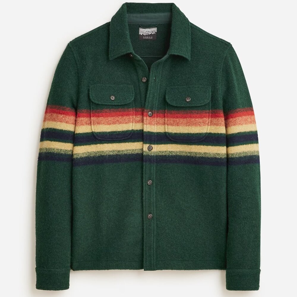NWT J Crew Nordic Wool Southwestern Aztec Blanket Shirt Jacket in Green
